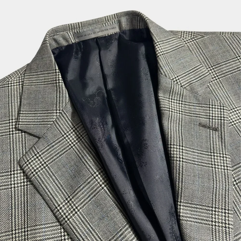 JOHN NORDSTROM Mens Blazer Sport Coat 2 Button Jacket 42R Gray Glan Plaid Wool